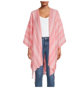 Time and Tru Yarn Dyed Kimono Long Mauve White Stripe Polyester Women One Size - Picture 1 of 6