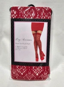 Red Heart Net Thigh Highs One Size Lingerie Fishnet stockings O/S NWT - Picture 1 of 2