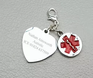 Medical Alert ID Life Saving SOS Charm Unisex Free Engraving Autism Epilepsy - Picture 1 of 2