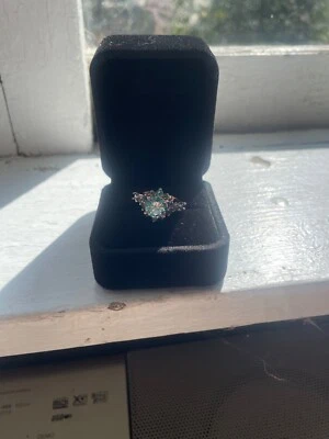 Anillo de compromiso/promesa moissanita azul oro rosa Foto 1 de 4