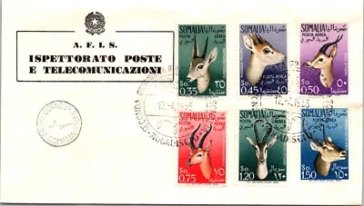 CONJUNTO DE FAUNA SOMÁLIA 1955 CACHET FDC COVER COMM MULT FRANKING  - Imagem 1 de 2