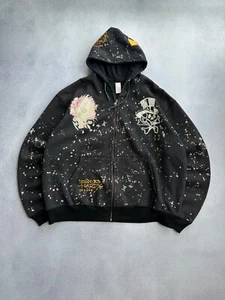Felpa con cappuccio e zip vintage Ed Hardy di Christian Audigier grande logo - Foto 1 di 15
