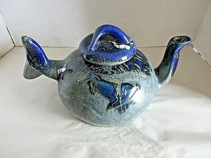 *Rare Vintage  Doug Wylie, Whale Tail Dolphin Tea Pot 11" /long - Picture 1 of 7