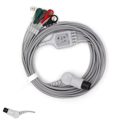 【Hot】5-Lead EKG/ECG Cable Snap WireTPU Welch Allyn fit propaq 100/200/CS 3M 6pin - Image 1 of 4