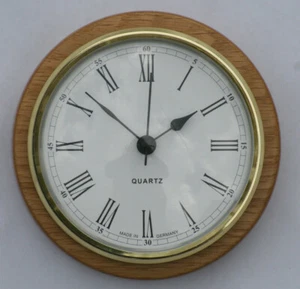 Oak Clock for Caravans, Motorhomes White Roman dial with brass bezel 85mm. - Picture 1 of 3