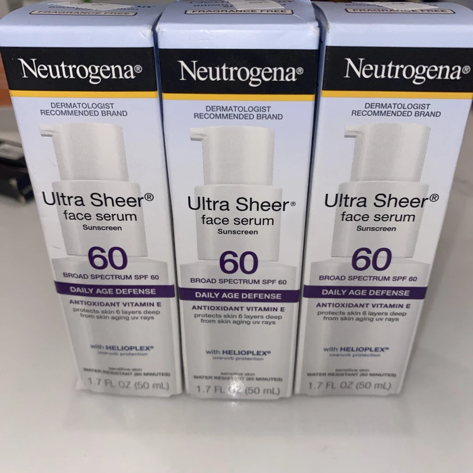 2 Neutrogena Sheer Moisturizing Face Serum Lotion w/ SPF 60 1.7oz Exp 2026-2027