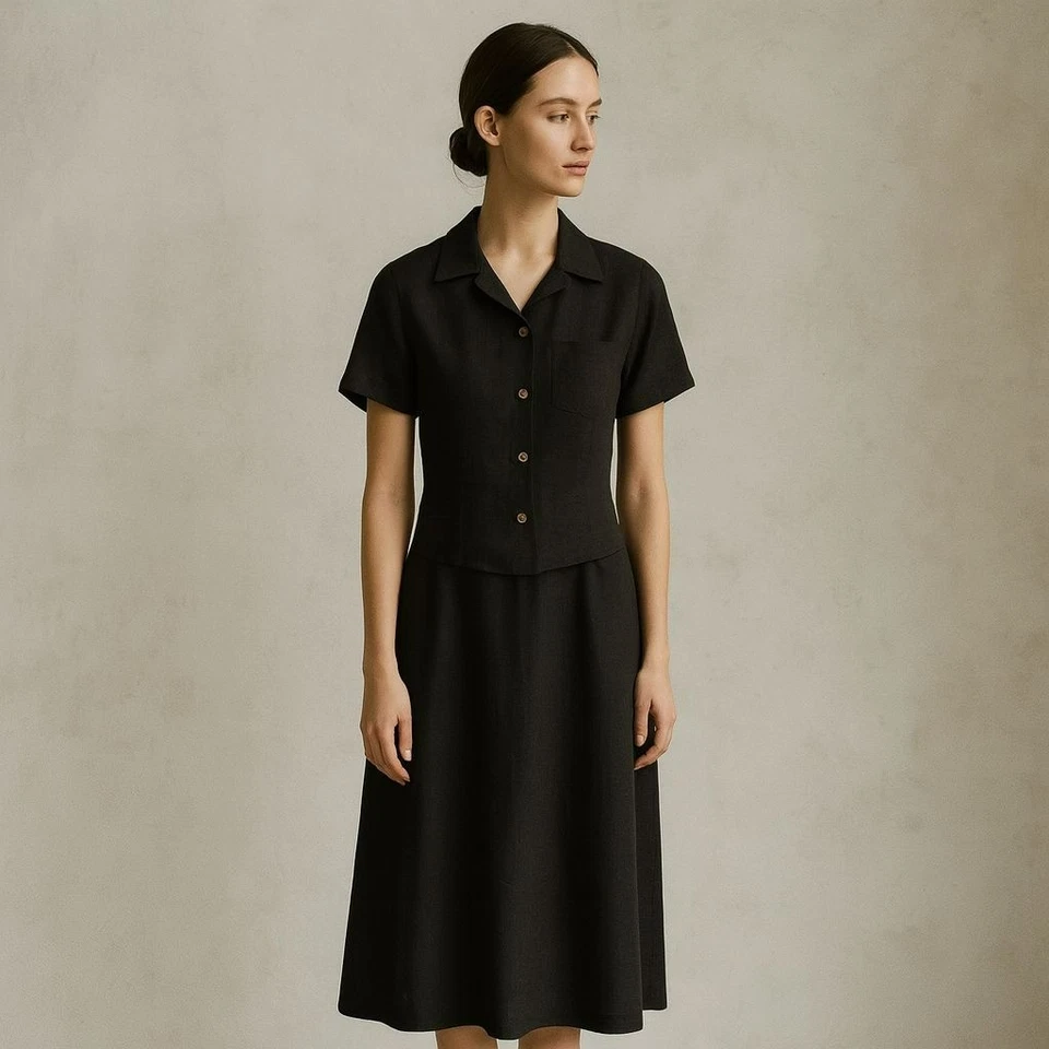 Conjunto de Vestido Midi De Colección Studio Ease Minimalista Lino Talla 10 Pequeño Modesto Neutro Foto 1 de 4