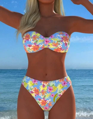 New blue floral bikini size 14 - Image 1 of 3