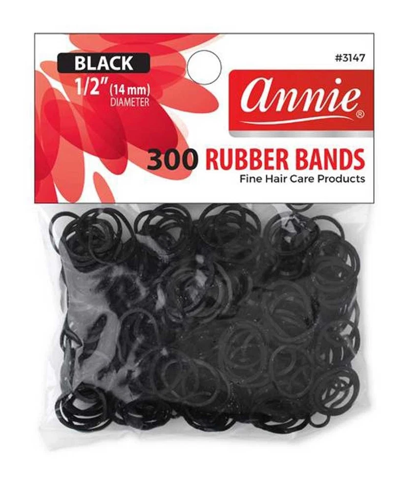 Bandas de goma negras Annie 300 unidades - mini elásticas de 1/2" para cabello, trenzas y artesanía Foto 1 de 1
