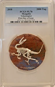 2018 2000 Tug Mongolia Velociraptor Coin PCGS PL70 First Day Of Issue - Picture 1 of 8
