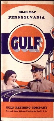 Mapa de ruta de colección Gulf Refining 1935 Pennsylvania State PA antes de la Segunda Guerra Mundial Foto 1 de 4