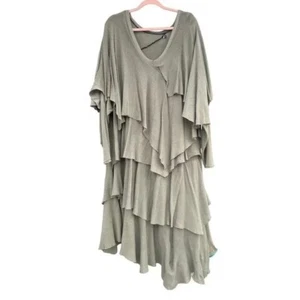 Boho Chic Layered Olive Green Dress XL 100% Cotton Made In USA lagenlook - Picture 1 of 8
