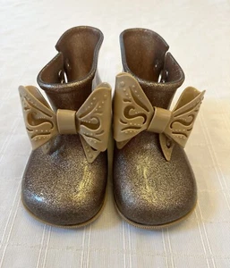 Mini Melissa Mini Sugar Gold Glitter Bow Jelly Boots Baby Toddler 10 - Picture 1 of 12