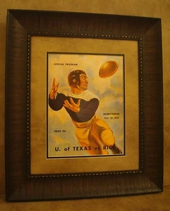 VINTAGE TEXAS LONGHORNS FOOTBALL POSTER FRAMED "U.OF TEXAS VS RICE" OCT. 1937 - Picture 1 of 6