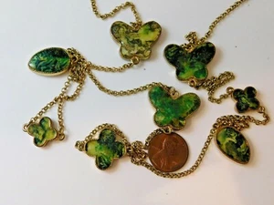 Schmetterling Anhänger Glieder Grün F Achat Lang Gold Ton Verkabelt Halskette 9g - Bild 1 von 4