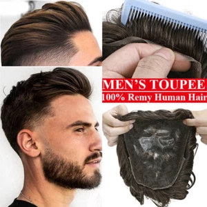 Mens Human Hair Replacement System BIO Thin Poly Skin Toupee Real Remy Hair Wigs - Picture 1 of 50