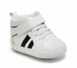Infant White Black Sneakers Newborn Baby Boy Girl Crib Shoes Pre Walker Booties