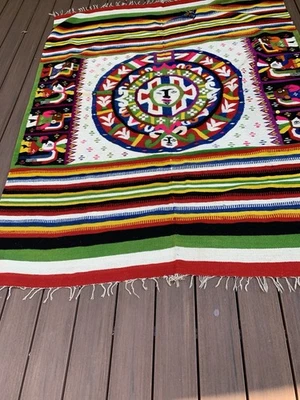 Alfombra/arte de pared/manta vintage mexicana tejida plana Oaxaca Foto 1 de 4