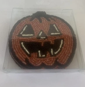 Beaded Pumpkin Coasters Set of 4 Fall Table Decor Halloween Charm - Picture 1 of 1