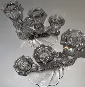 Vintage Cambridge Candelabra Pair 3-Light Cascade Clear Pressed Glass - Picture 1 of 6