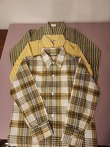 Vintage 70's Long Sleeve Plaid And Striped Shirts Boys Size 5 Set Of 3 - Picture 1 of 16