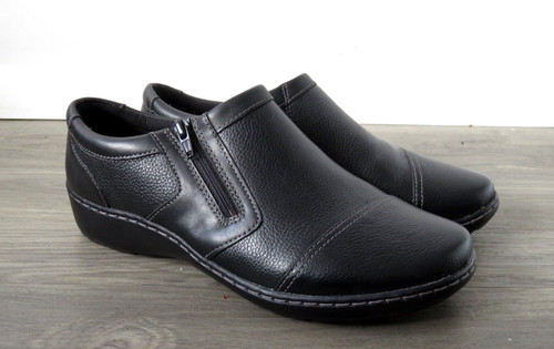 SCARPE BASSE CLARKS DONNA CORA GINY SLIP ON NERE PELLE RUVIDA UK 7 EE LARGHE