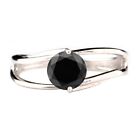1.50Ct Round Shape 100% Natural Jet Black Diamond Solitaire Ring In 925 Silver