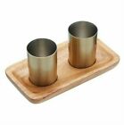 Luxury Barcraft 2 Piece Brass Finish Shot Glass and Wooden Tray Set Great Gift