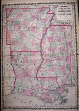 1863 Map ~ LOUISIANA, MISSISSIPPI, ARKANSAS  Johnson's Atlas (18x26)-#005(AS-IS)