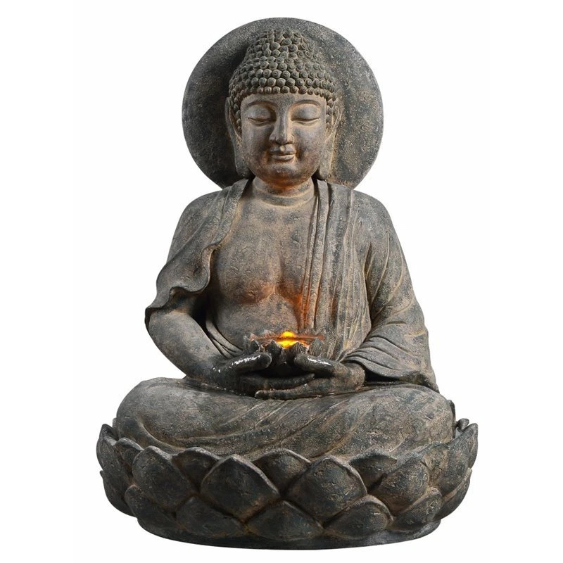 Peaktop 201607pt Outdoor Buddha Zen Fountain W/led Light 28" Gray