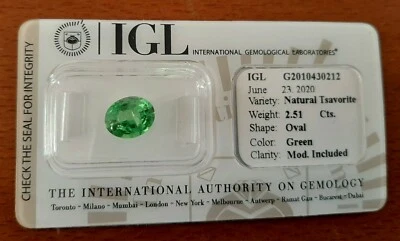Tsavorite, 2.51 Ct., Natural, Oval, IGL Certification Foto 1 de 2