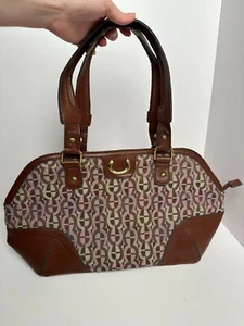 Bolso de mano Etienne Aigner cuero marrón jacquard monograma logotipo - Imagen 1 de 12