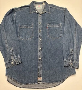 Vintage Levis Blue Denim Long Sleeve Button Up Shirt Red Tab XL 90’s Pockets - Picture 1 of 12