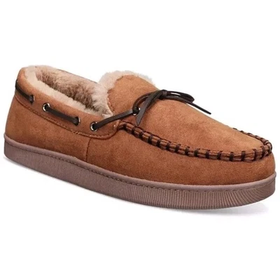 Zapatillas de mocasín de gamuza sintética Club Room para hombre con forro de piel sintética tostado S 6-7 Foto 1 de 4