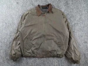 Vintage Greg Norman Jacket Mens Large Brown Plaid Fleece Lined Bomber Coat Golf - Picture 1 of 11