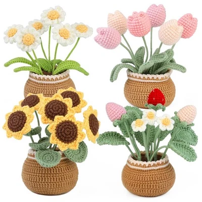 DIY Crochet Flower Plant Pot Kit – Sunflowers Tulips Daisies Designs, Beginners