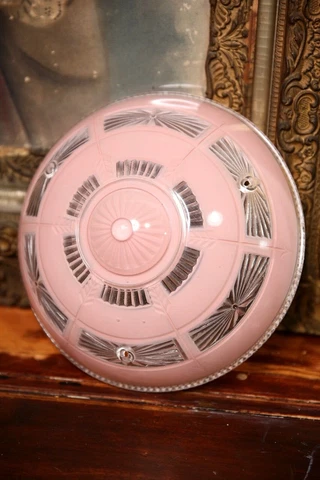 Vintage Art Deco Ceiling Glass Shade Light Lamp Fixture Chandelier PINK Cover