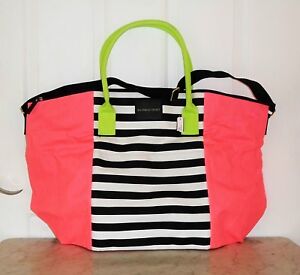 Victoria's Secret Tote Bag NWT Pink Black Travel Getaway Weekender Shopper Beach