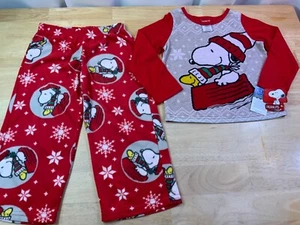 New Unisex Peanuts Winter PJ Set with Snoopy & Woodstock Sledding in Dog Dish* - Picture 1 of 5