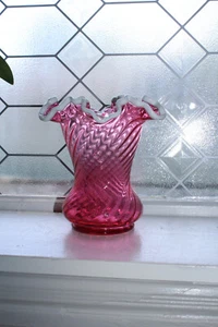 Vintage Fenton Glass Vase Snow Crest On Ruby Red 1960s - Picture 1 of 4