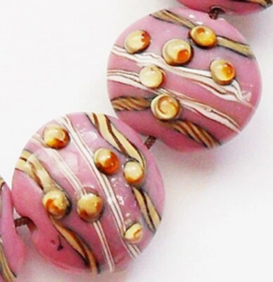 Cuentas de lentejas de vidrio murano hechas a mano rosa 19 mm 4 cuentas (#a9) Foto 1 de 2