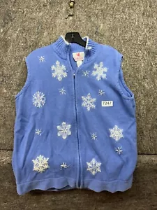 Quaker Factory Vest Women Christmas Snowflake Zip Size 1X - Picture 1 of 6
