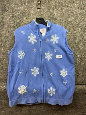 Quaker Factory Vest Women Christmas Snowflake Zip Size 1X - Image 1 of 4