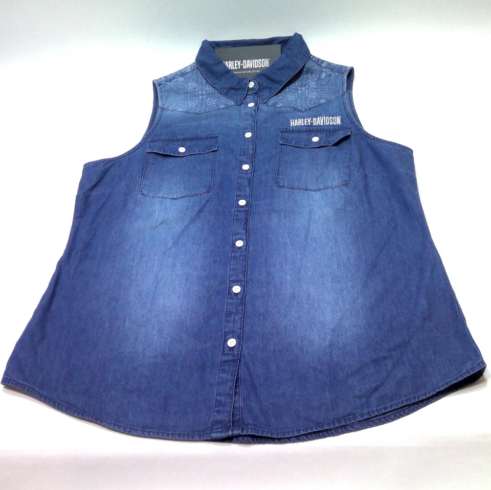 Women Harley-Davidson Liberty Bell Sleeveless Denim Shirt XLarge 96662-22VW
