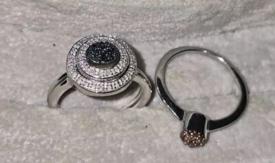 Sterling silver Blue Red white diamond Changeable Ring Set Halo QVC JTV HSN - Image 1 of 4