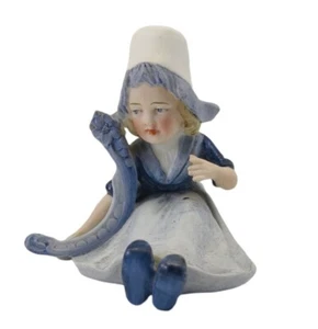 Vintage Dutch Girl w Bonnet Porcelain Figurine Blue Dress - Picture 1 of 12
