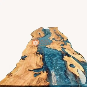 Custom Epoxy Resin Dining Table Top Live Edge Wood Furniture Interior Room Decor - Picture 1 of 9