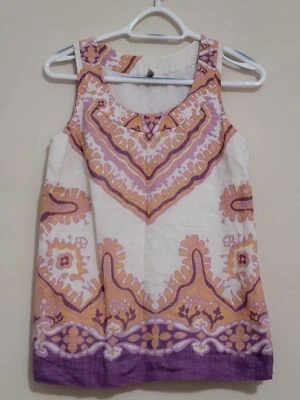 Blusa J Crew sem mangas creme/roxo tamanho 0 100% linho - Imagem 1 de 4