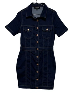 Parisian Womens Denim Dress Long Sleeve Button Up Blue Sz 8 Dark Wash - Picture 1 of 6