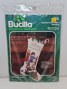 BUCILLA Christmas Stocking Kit SPYING ON SANTA Counted Cross Stitch 82104 NOS - Picture 1 of 7